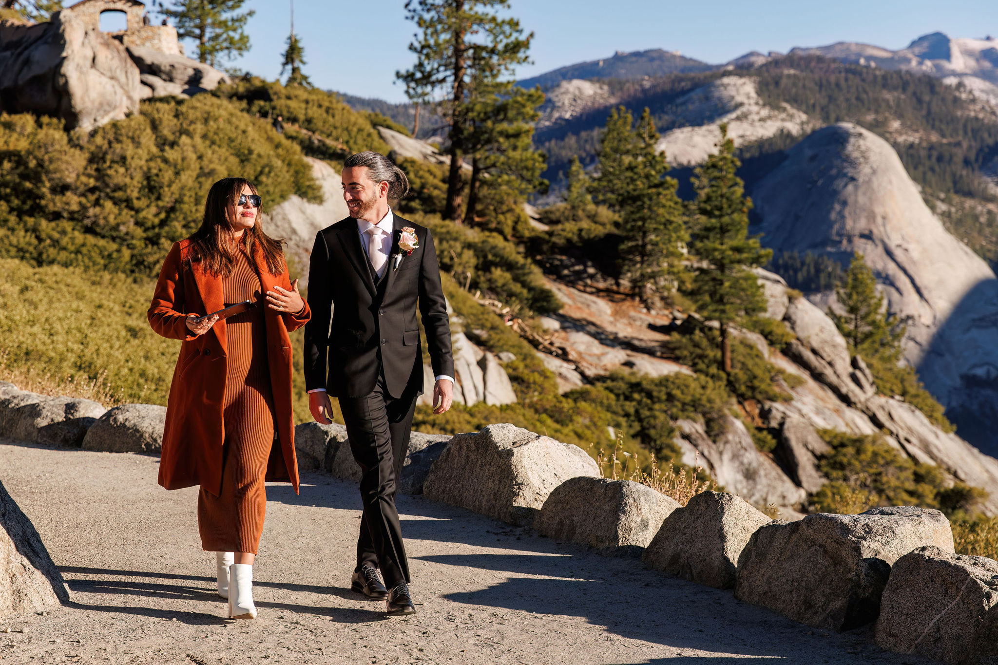 the Yosemite elopement officiant walking with the groom 