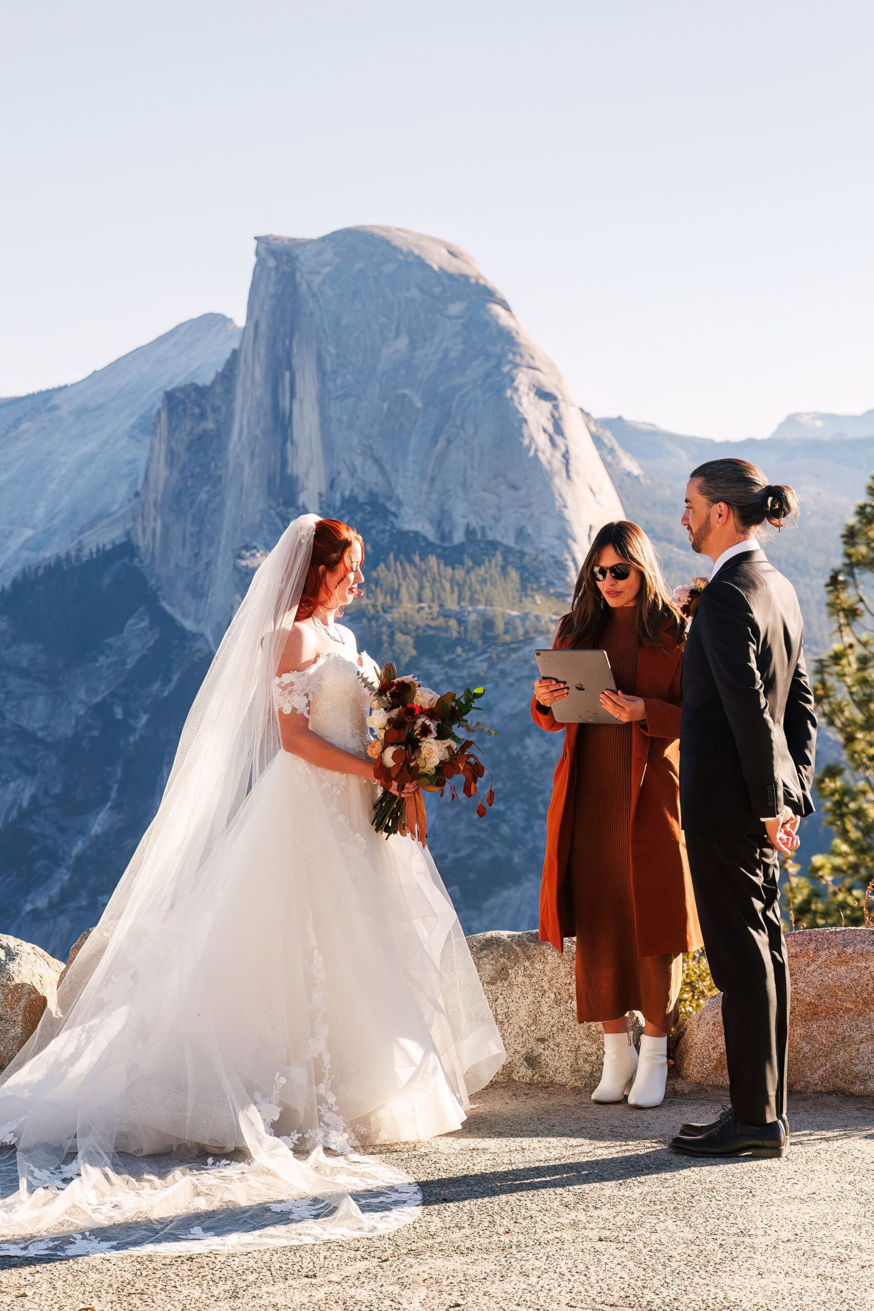 bride and groom during their Yosemite elopement ceremony 