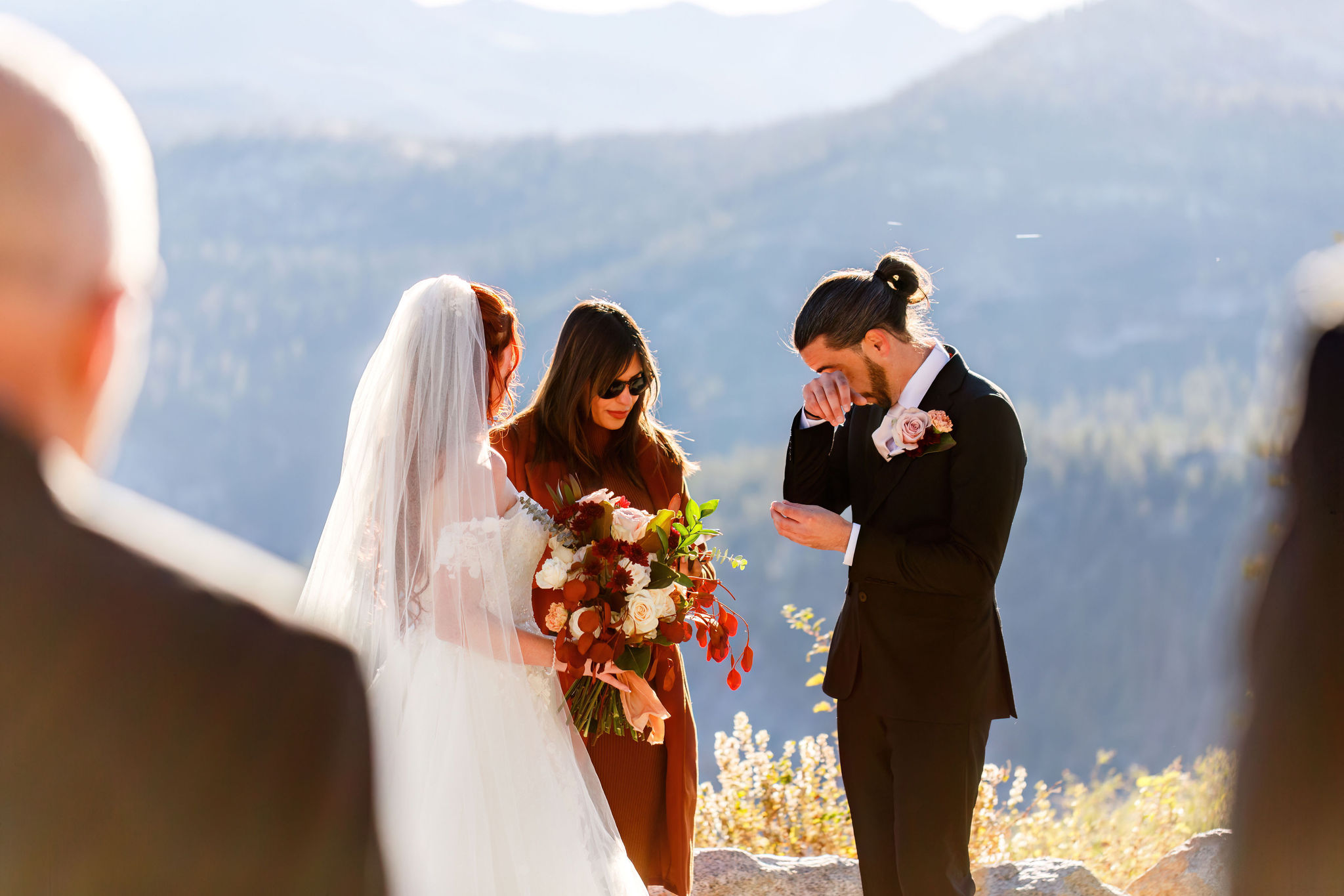 groom tearing up during the Yosemite elopement