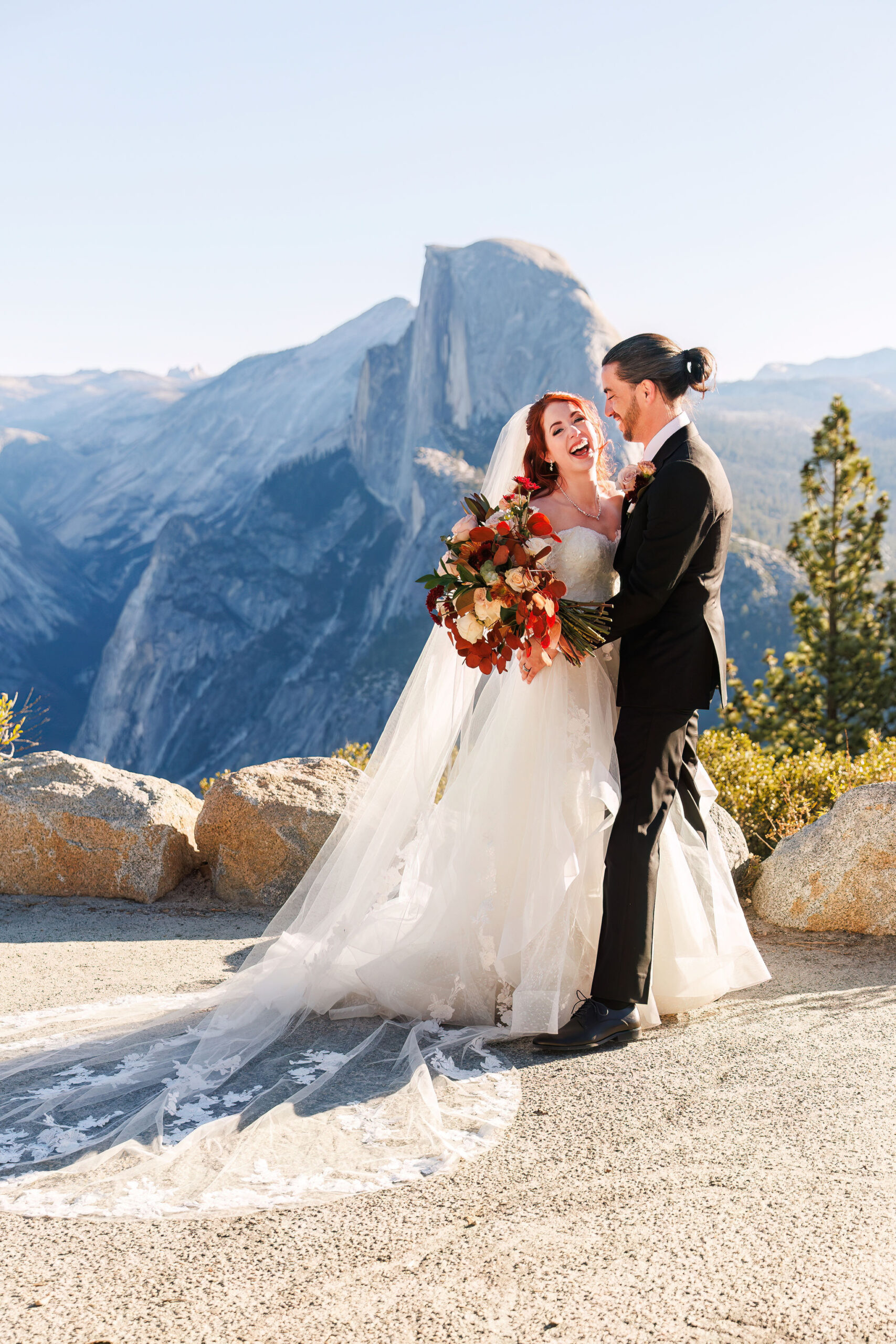 candid elopement photos of the bride and groom 