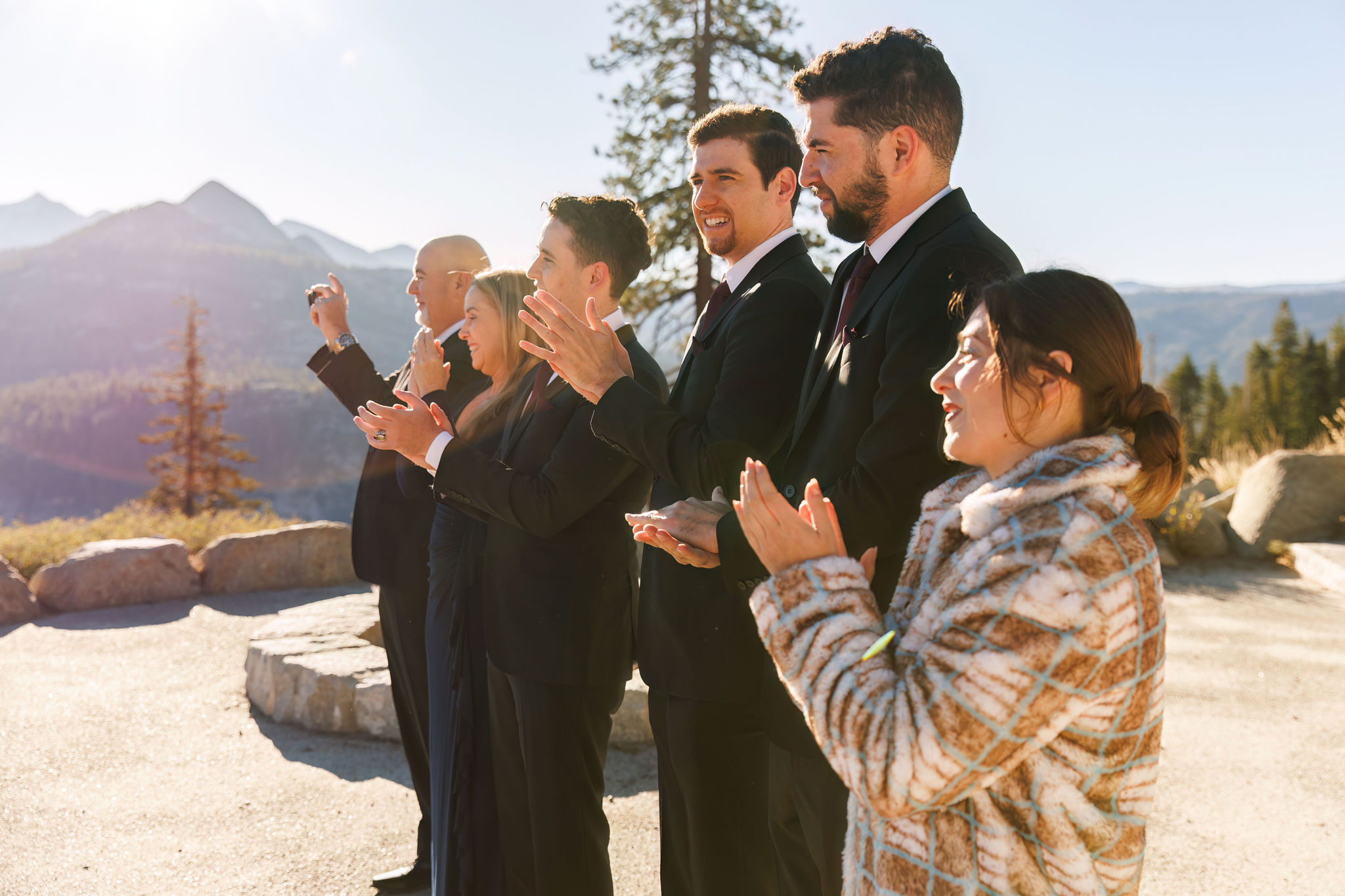 Yosemite elopement guests clapping 