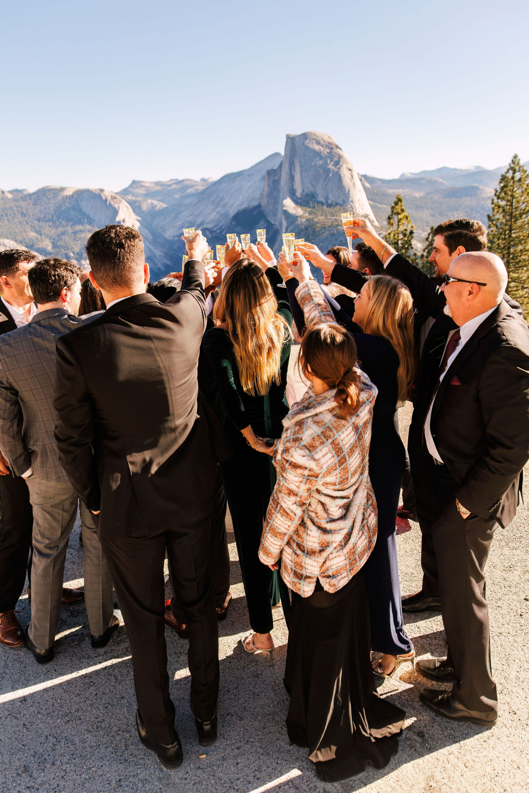 wedding toast with all their guests 