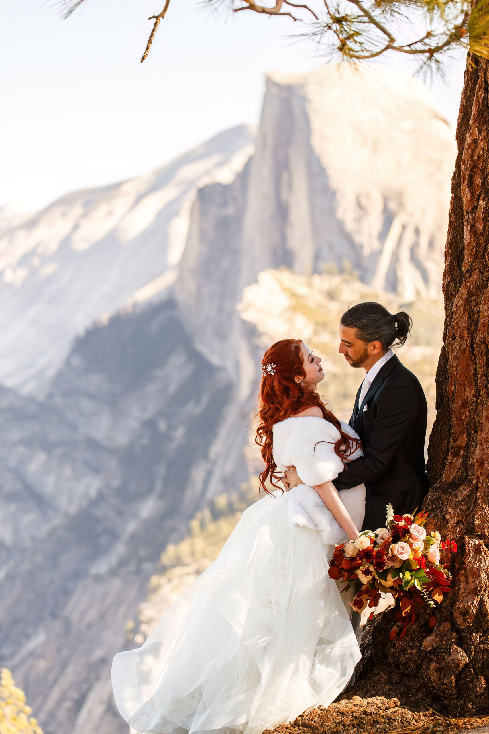 bride and groom photos with a view