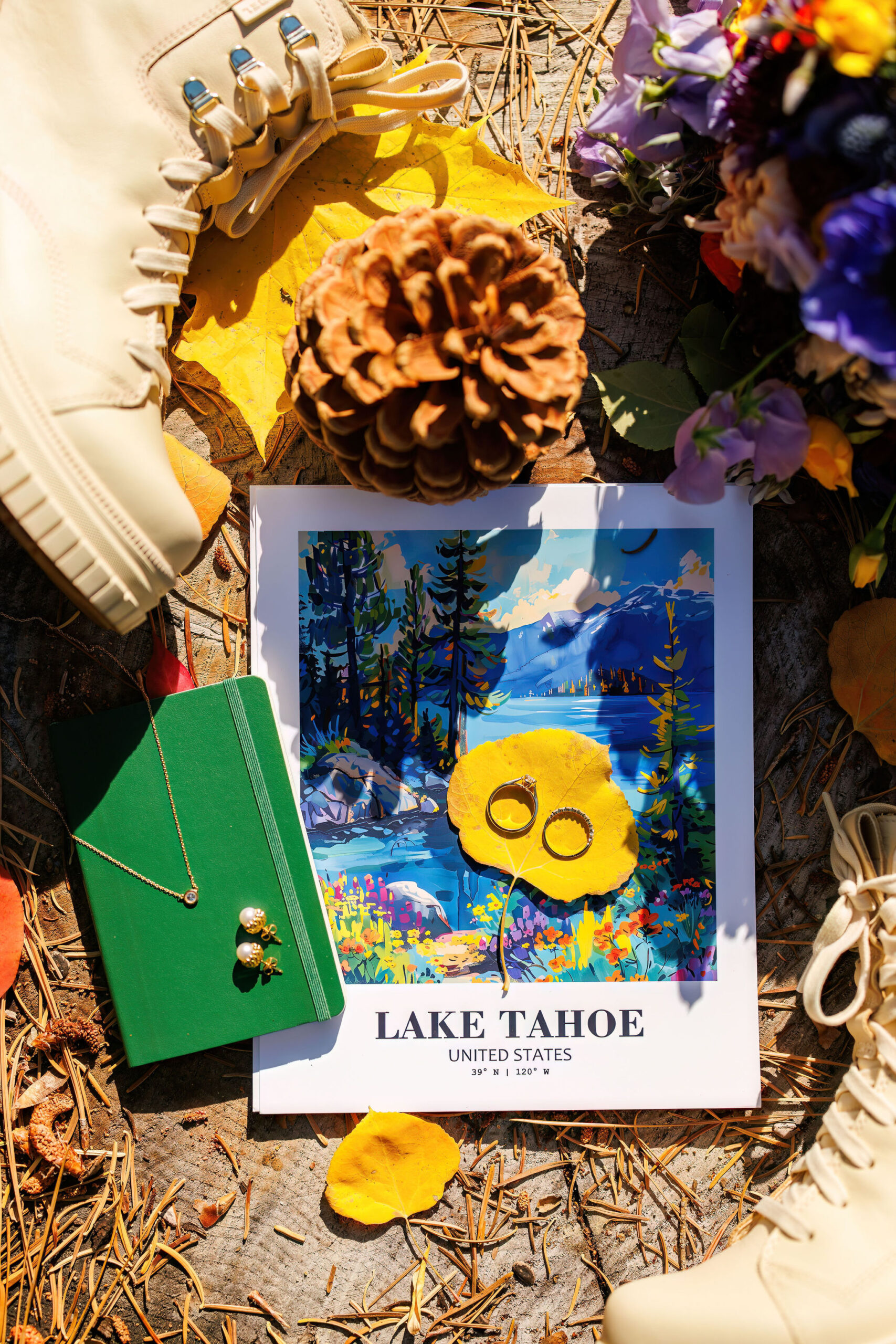 Elopement in Lake Tahoe flat lay details 