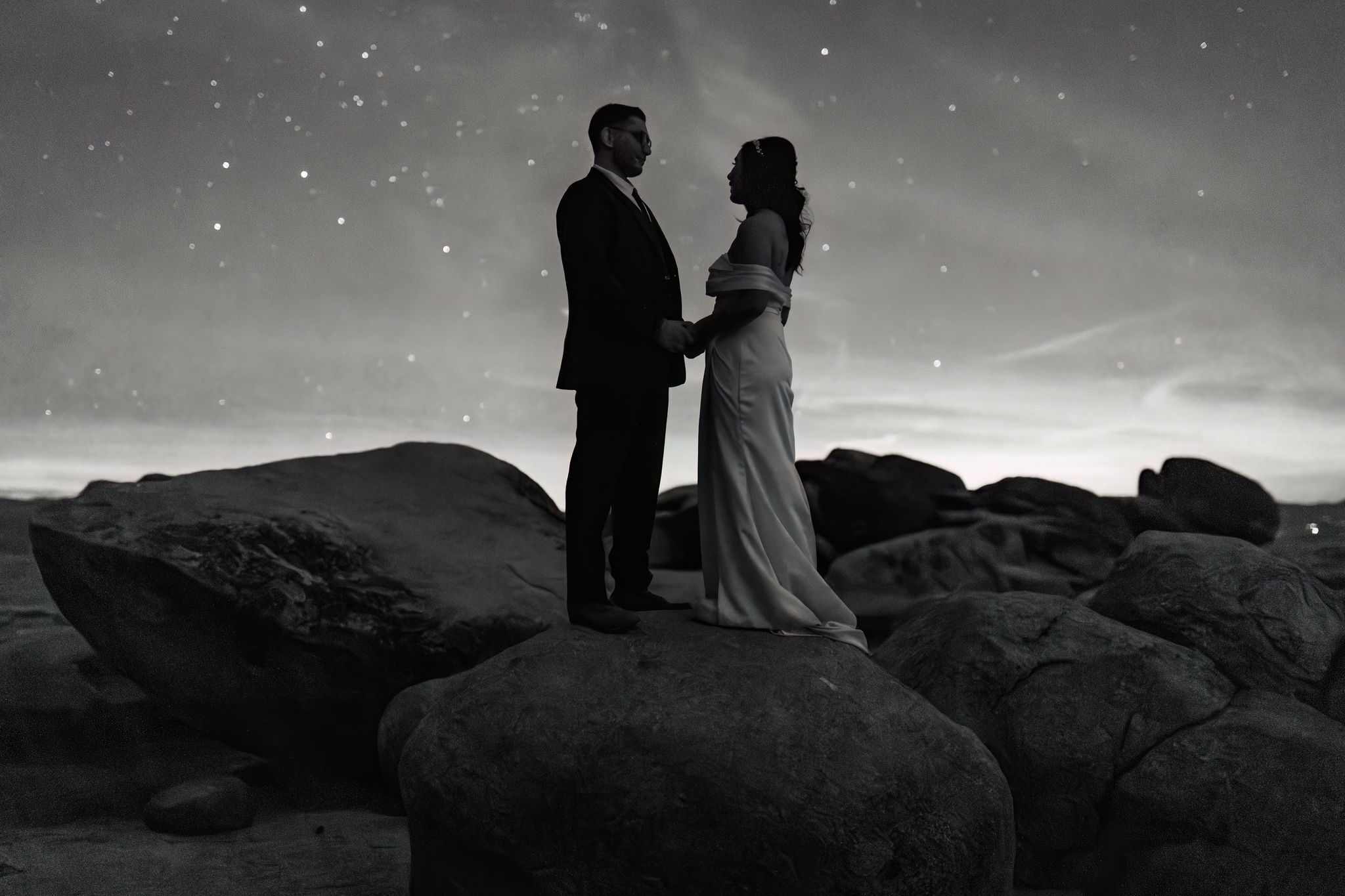 night time portraits with stars during their Elopement in Lake Tahoe