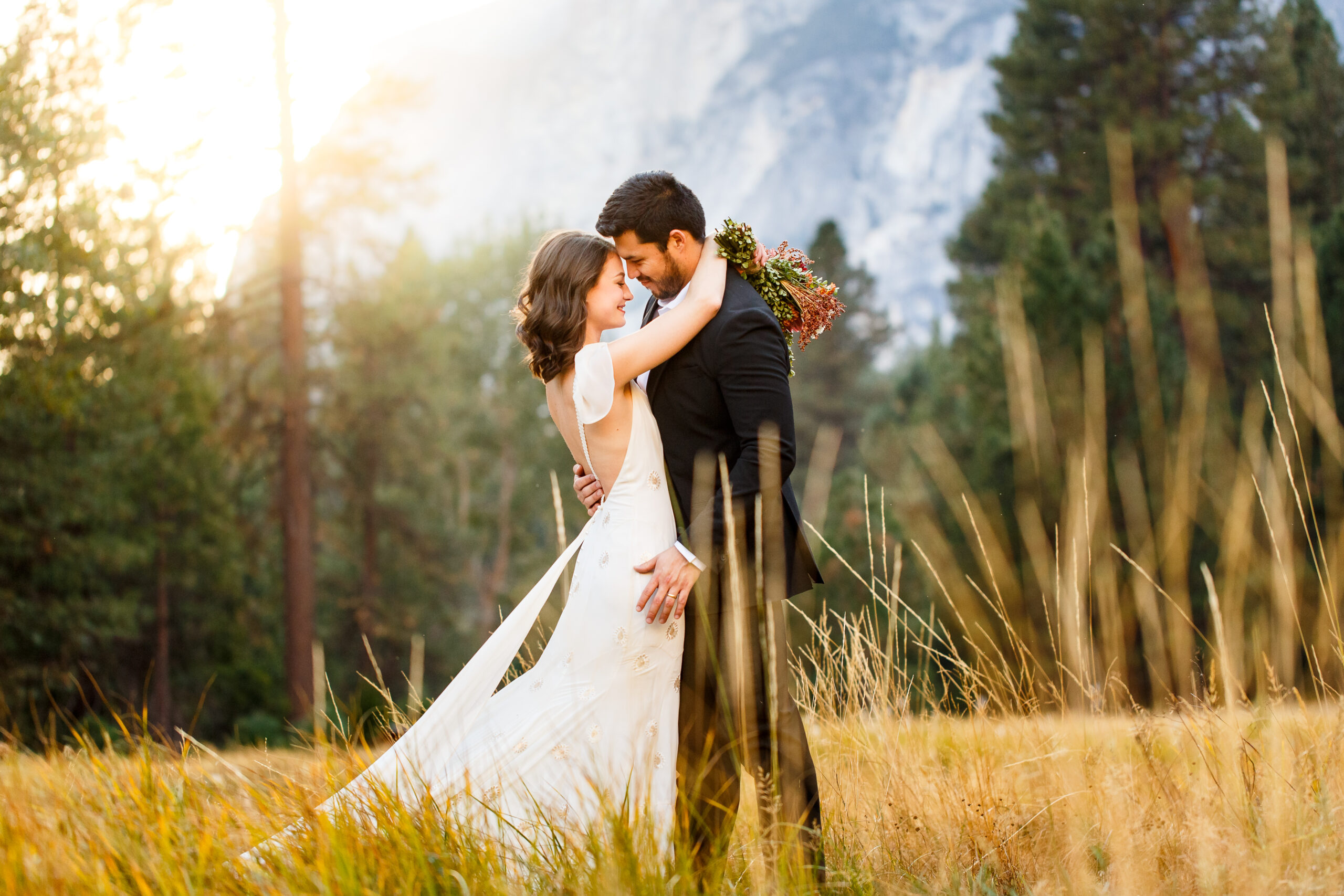 bride and groom portrait in the Yosemite valley after they secured a Yosemite Wedding Permit