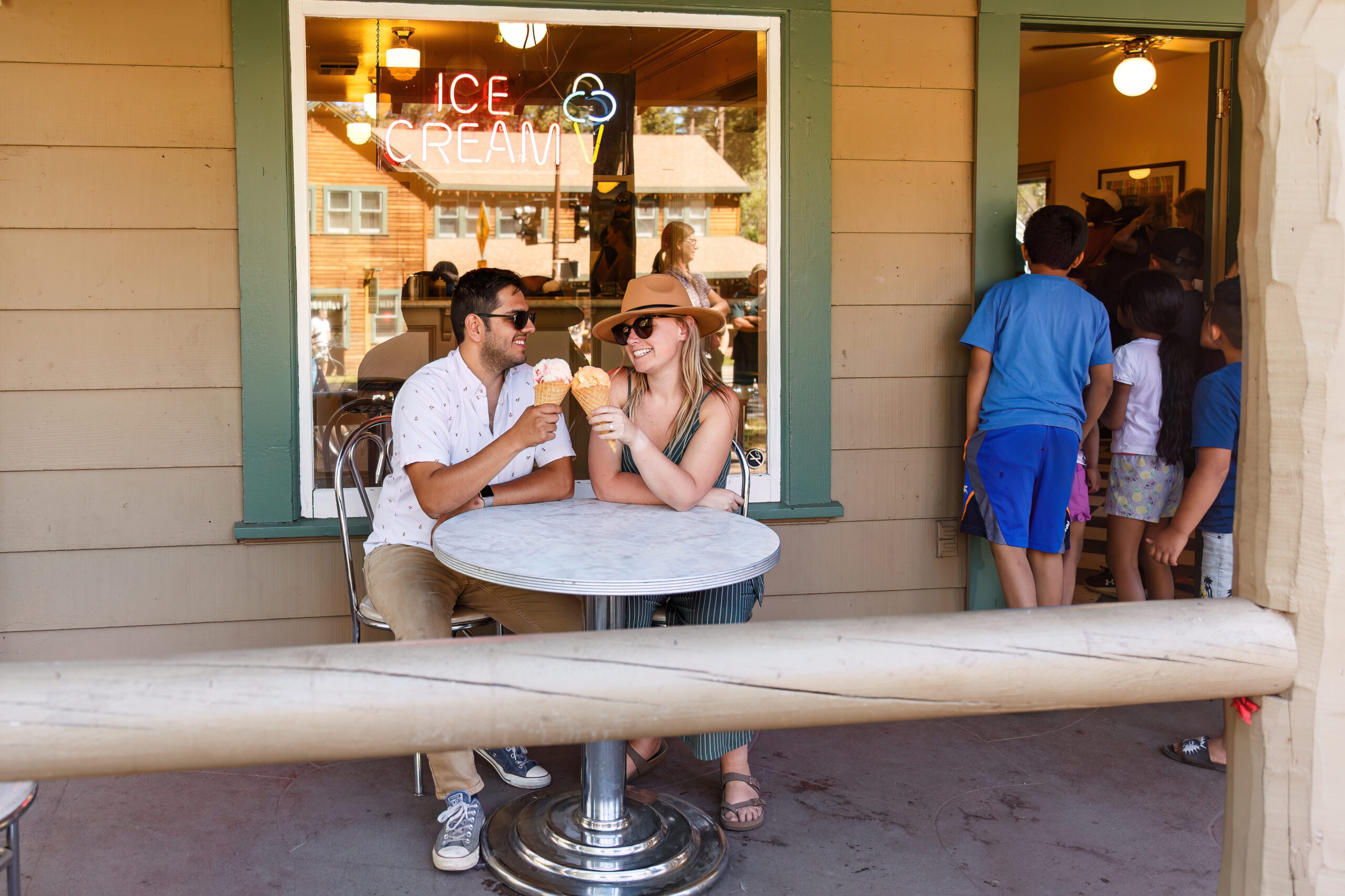 a couple enjoying ice cream in Lake Tahoe