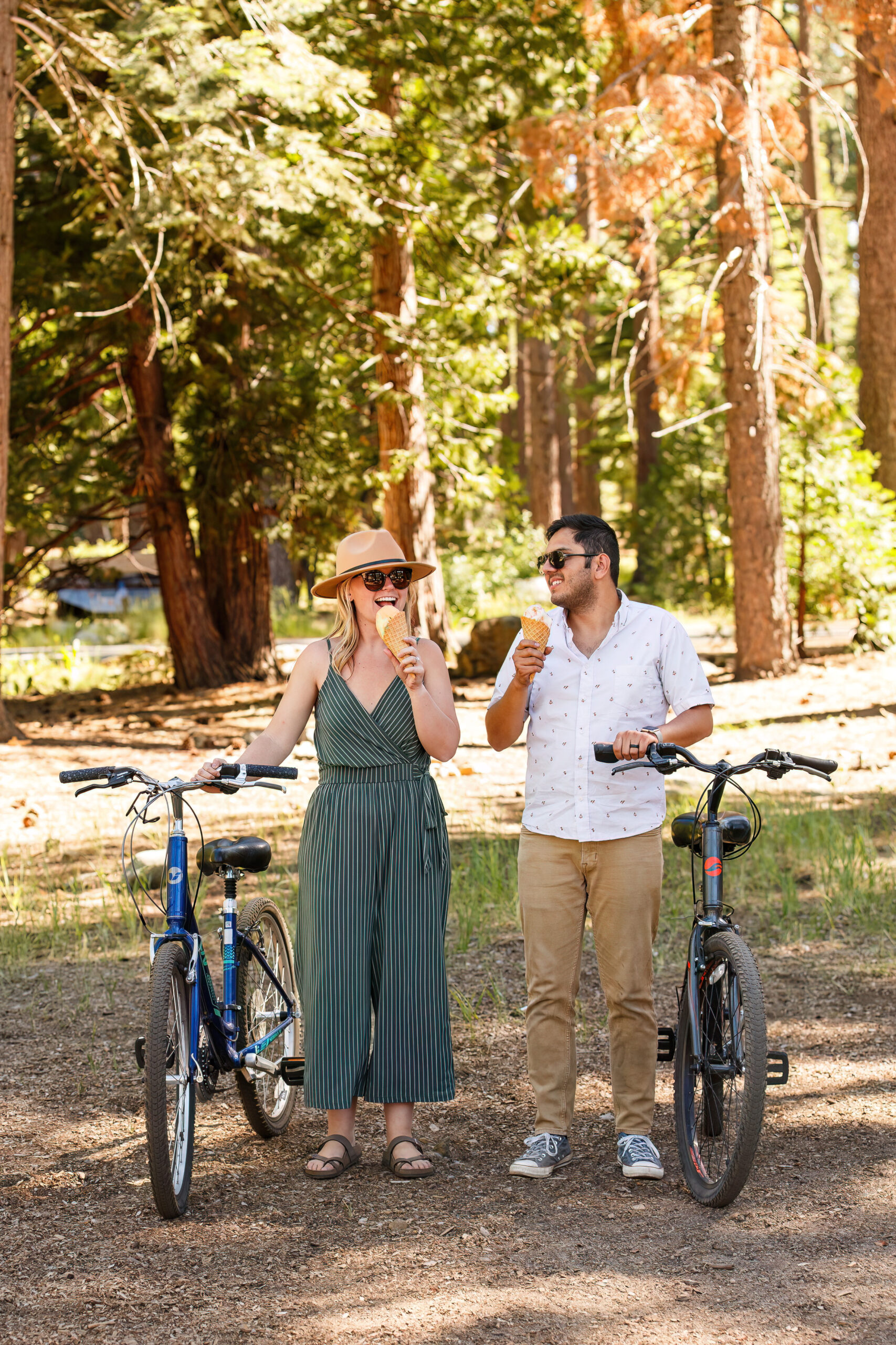 a couple eating ice cream before they hit the bike trails