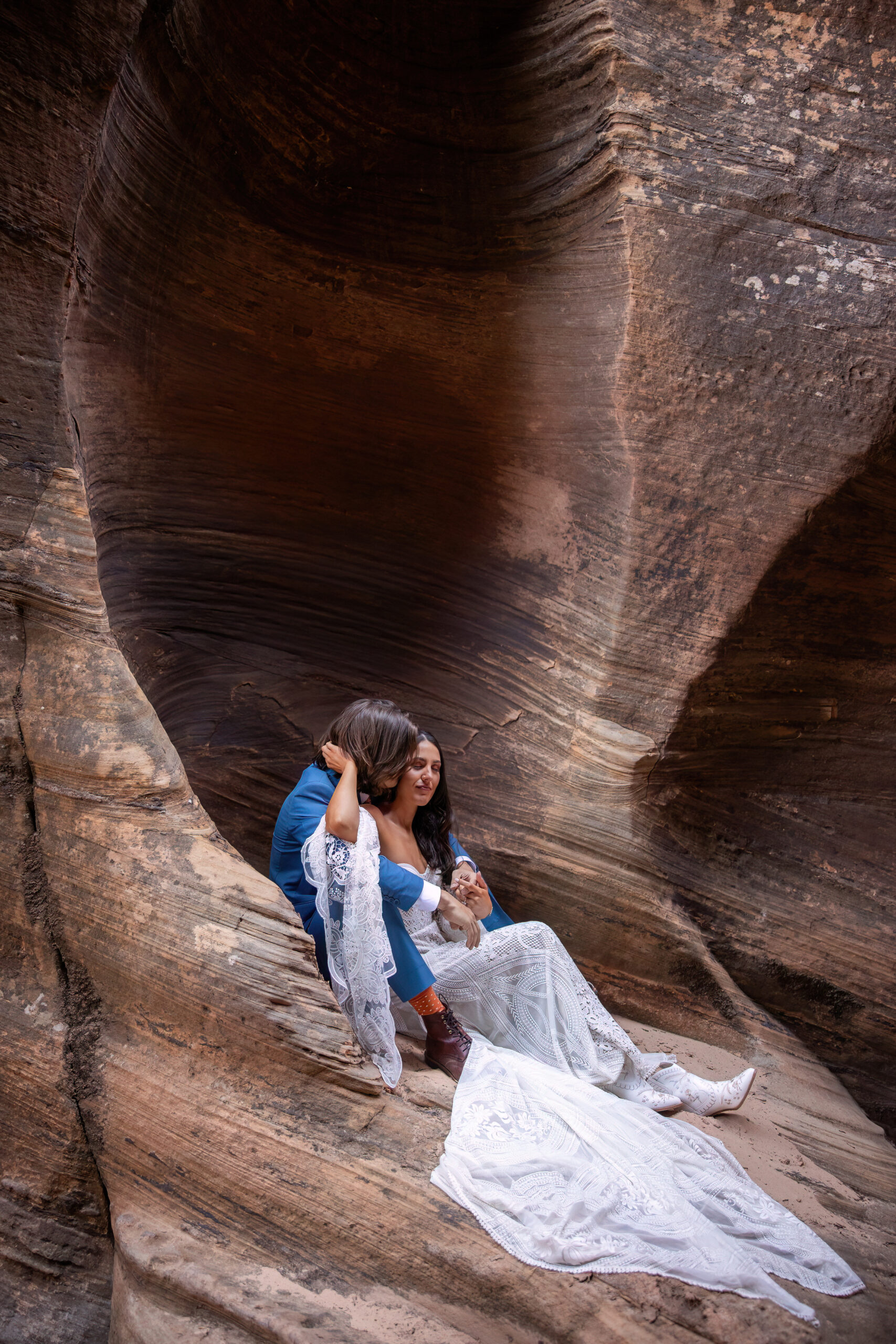 a couple taking portraits during their elopement timeline