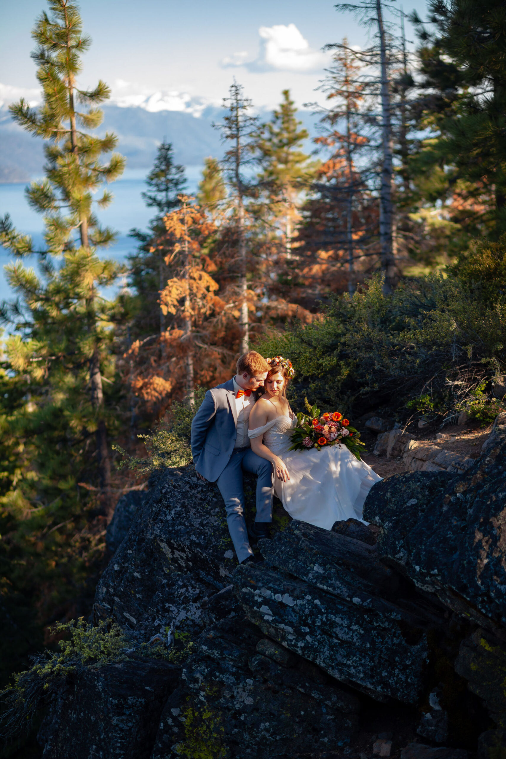 a couple taking their elopement portraits in nature
