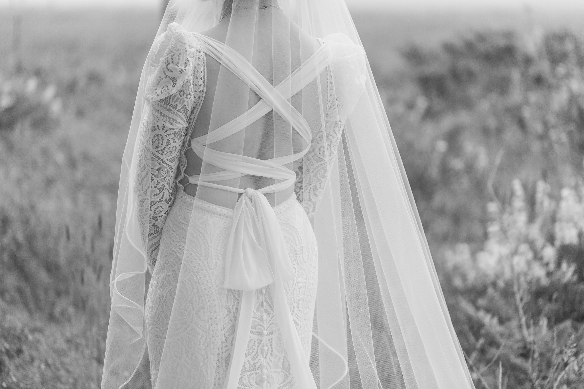 detail shot of the back of the bride's dress