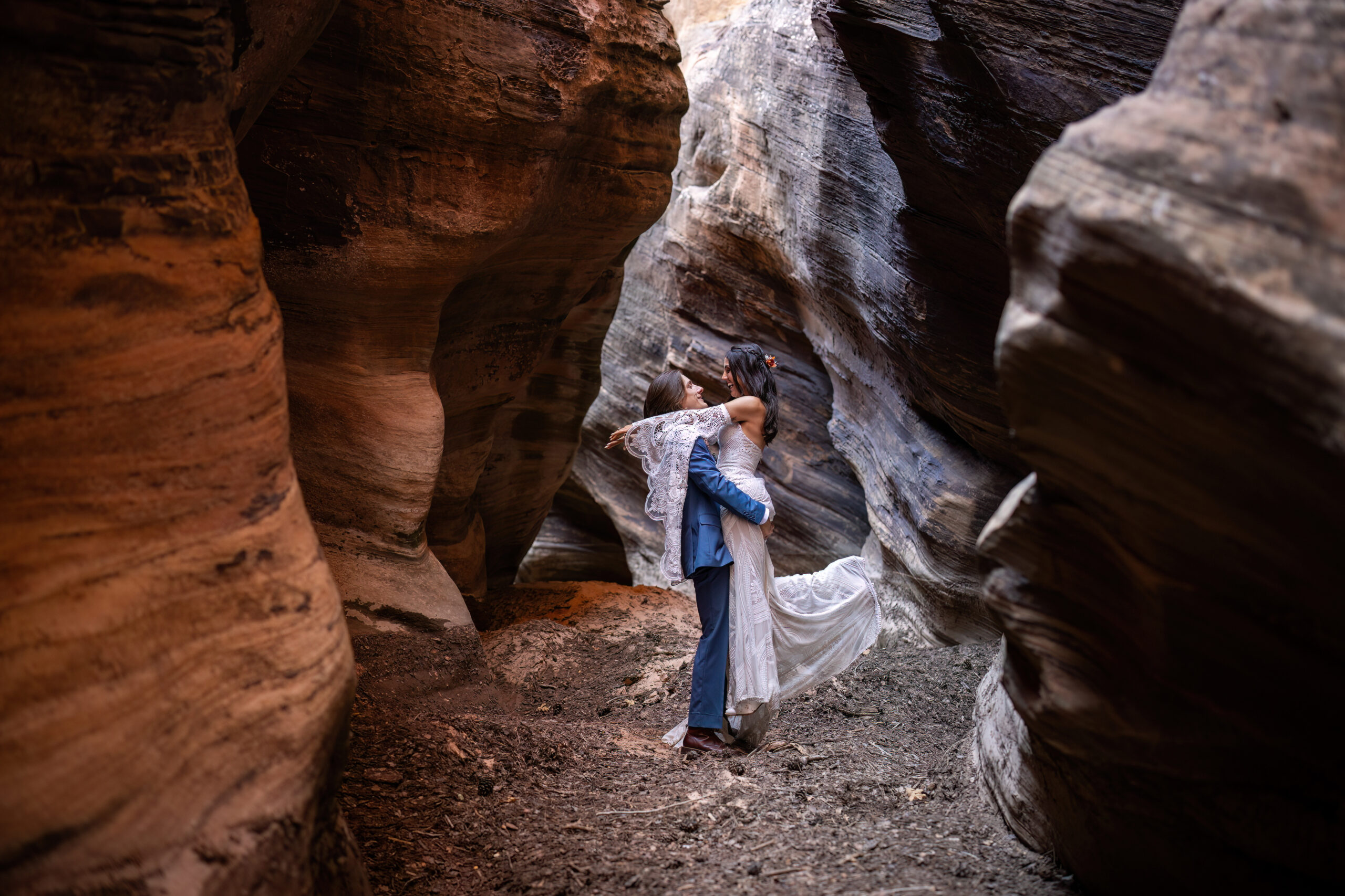 bridal portraits in a slot canyon in zoin