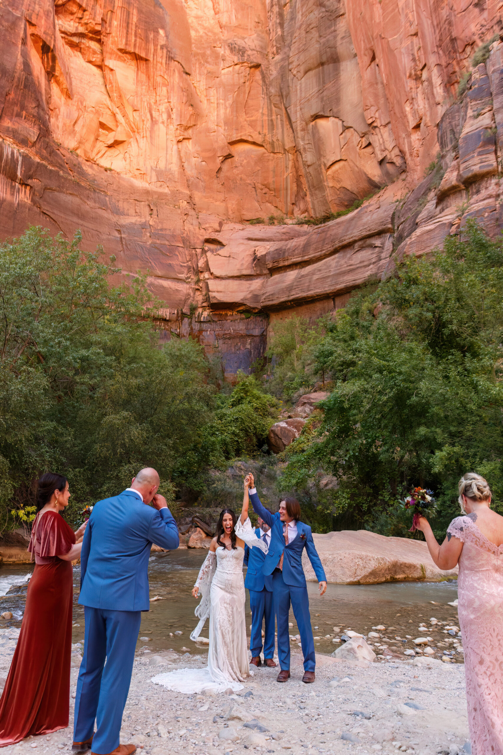 mountain elopement ceremony by the water in Zion